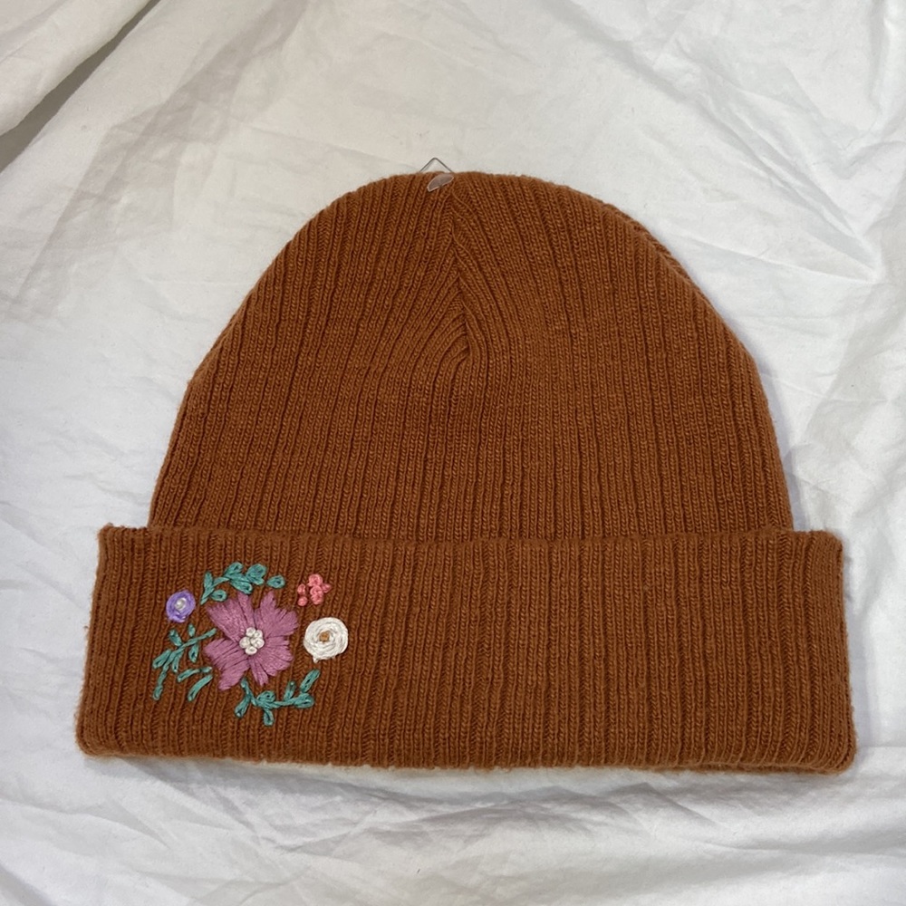 Women’s Wild Fable floral hand-embroidered beanie hat. One size. Handmade by me. - Picture 2 of 8